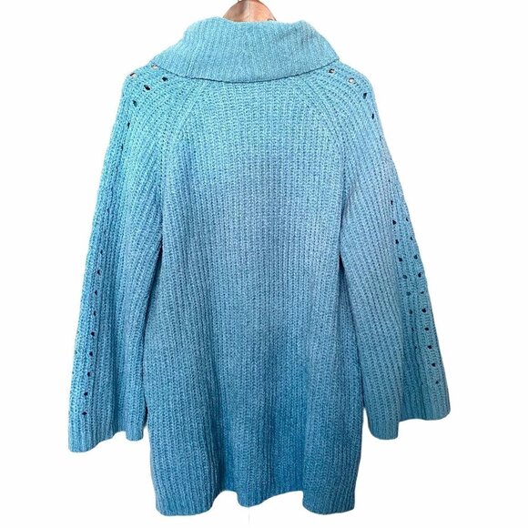 Lane Bryant Turtleneck Cut Out Ribbed Chunky Knit Blue Perforated Sweater - Picture 9 of 9